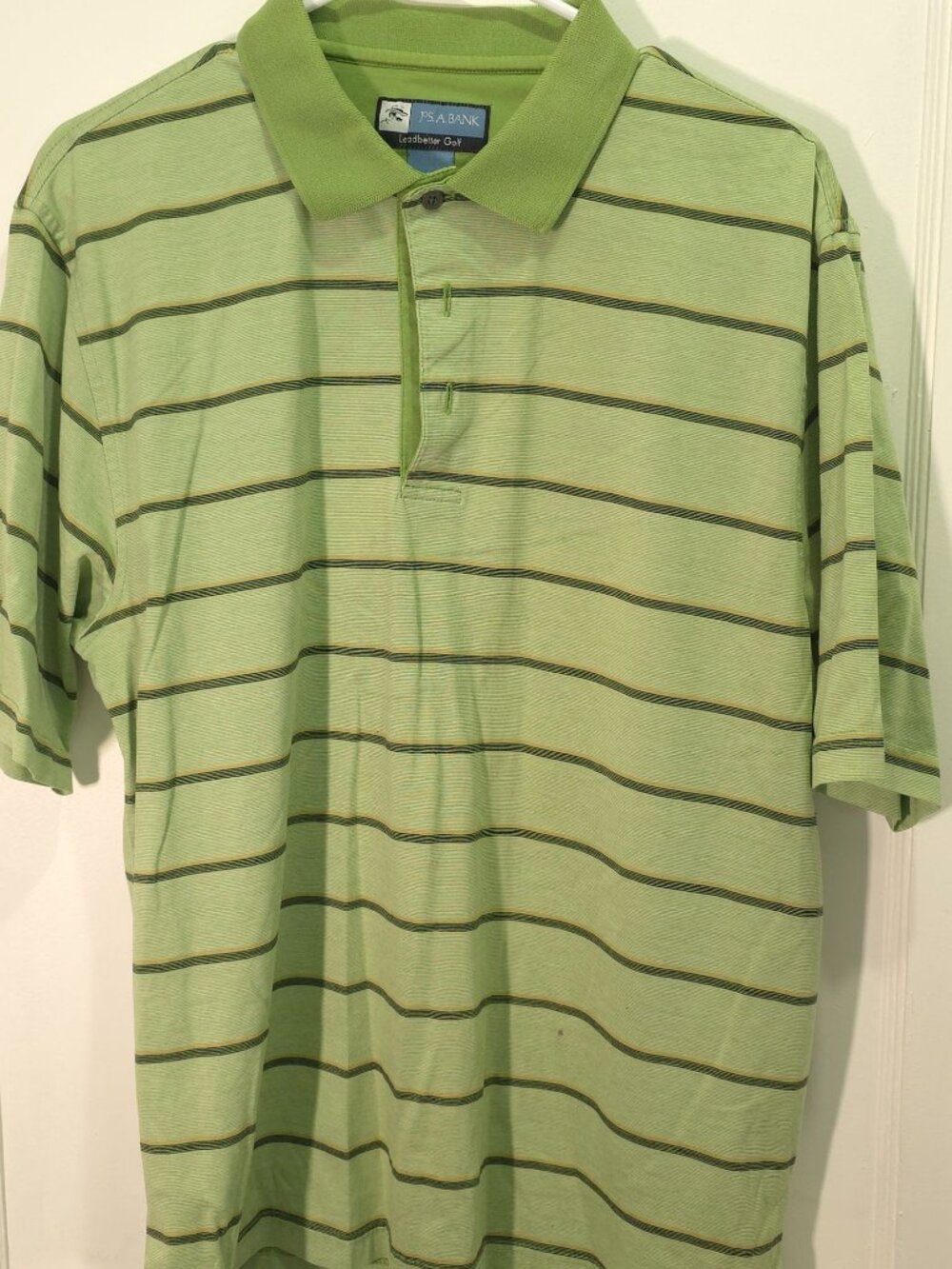 Jos. A. Bank Leadbetter Golf Polo Shirt Green Striped Short Sleeve Mens M Cotton